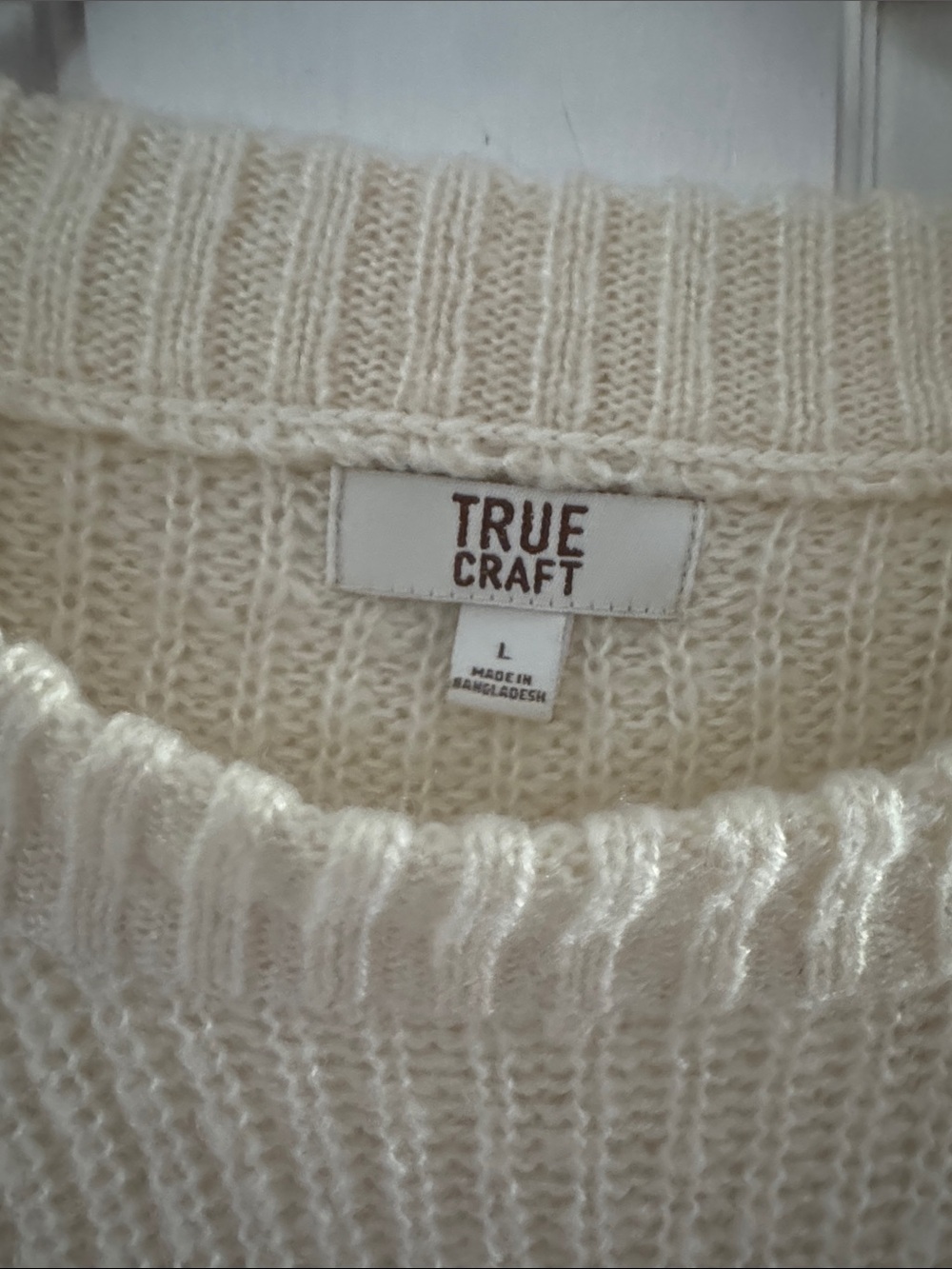 True Craft Soft Cream Ribbed Crewneck Pullover - Picture 2 of 8